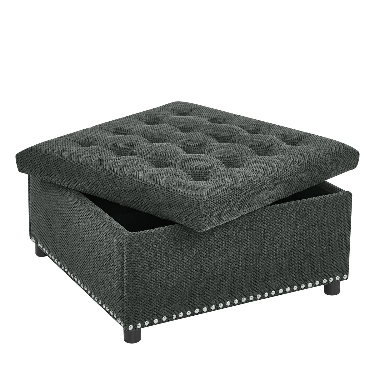 Tufted Square Storage Ottoman with Nailhead Trim