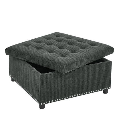 Tufted Square Storage Ottoman with Nailhead Trim