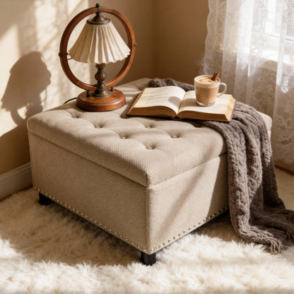 Tufted Square Storage Ottoman with Nailhead Trim
