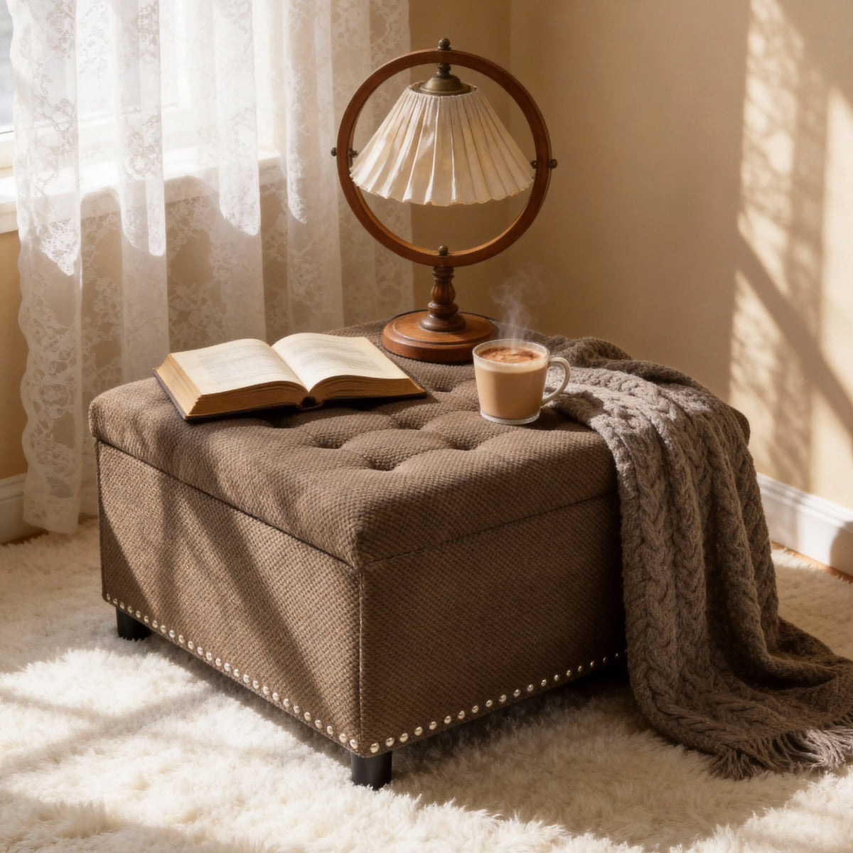 Tufted Square Storage Ottoman with Nailhead Trim