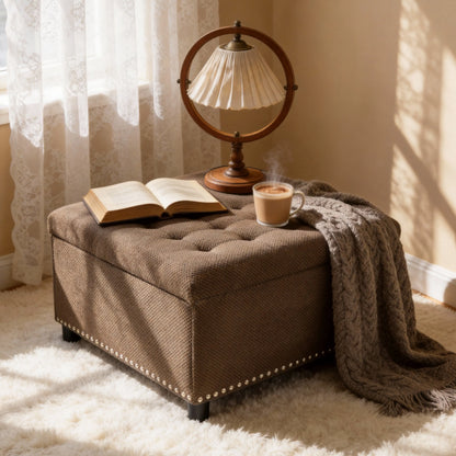 Tufted Square Storage Ottoman with Nailhead Trim