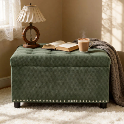 Tufted Square Storage Ottoman with Nailhead Trim