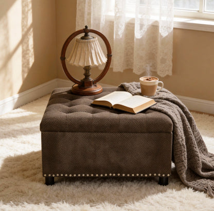 Tufted Square Storage Ottoman with Nailhead Trim